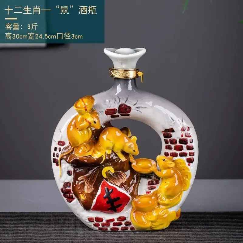 Afralia™ Jingdezhen Ceramic Wine Bottle Sculpture Gift Chinese Zodiac 3kg