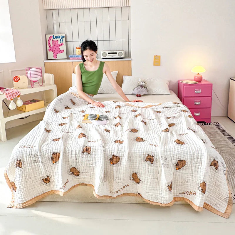 Afralia™ Six-Layer Cotton Towel Blanket: Bubble Gauze Bed Cover, Skin-Friendly, Summer Cool Quilt