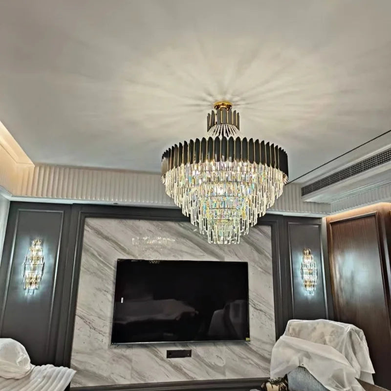 "Afralia™ Crystal Collection LED Black Gold Chandelier for Dinning Room"
