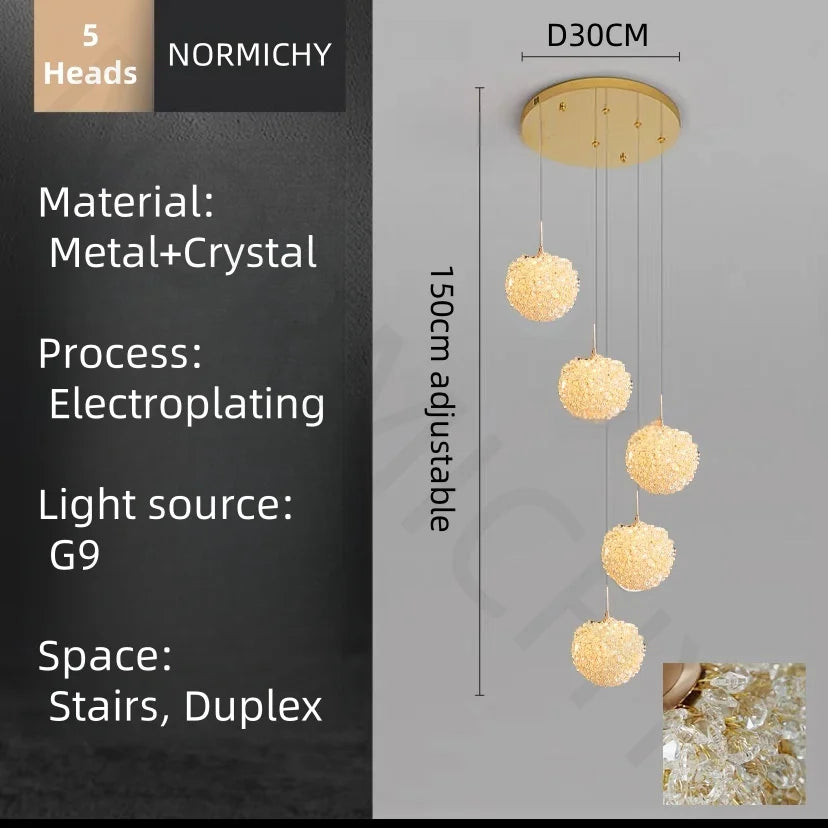 Afralia™ LED Glass Ball Chandelier for Staircase Duplex Villa Loft Hollow Living Room