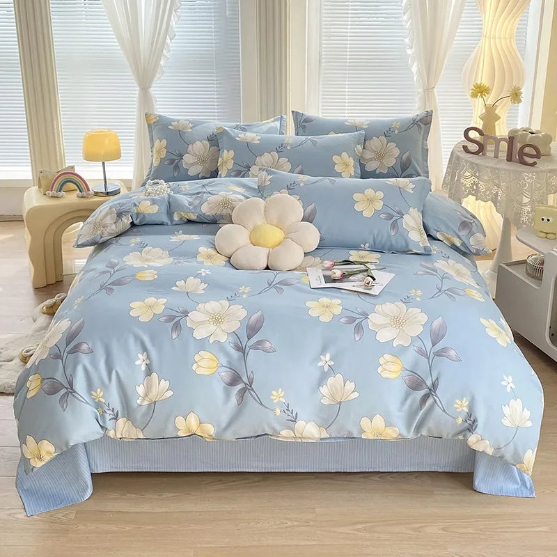 Afralia™ Romantic Flower Print Cotton Bedding Set with Ultra Soft Duvet Cover & Bed Linens