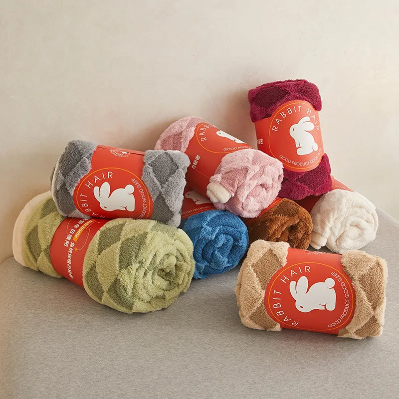Afralia™ Rabbit Velvet Plaid Jacquard Blanket: Warm, Double Layered, Non-Fading Comforter