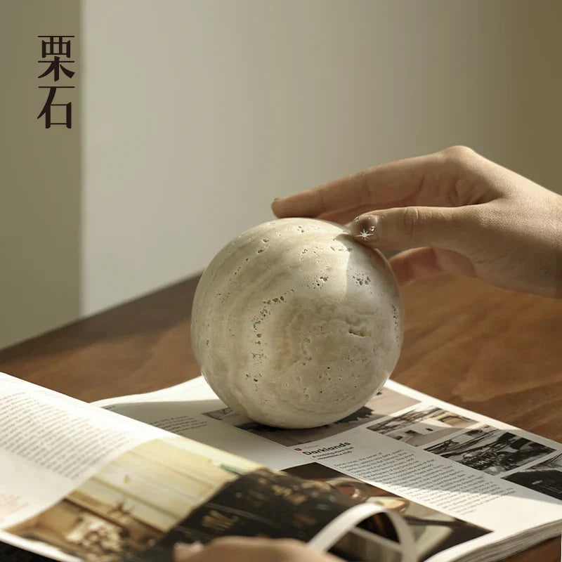 Afralia™ Chestnut Stone Wabi Sabi Wind Round Ball Geometric Rock Ornament Figurines