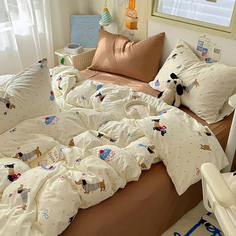 Afralia™ Cartoon Print Quilt Cover Set for King Queen Beds - All Seasons Comfort