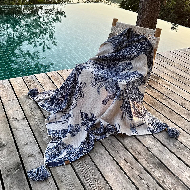 Afralia™ Cozy Chinese Ink Knit Blanket for All Seasons - Soft Sofa and Bed Cover