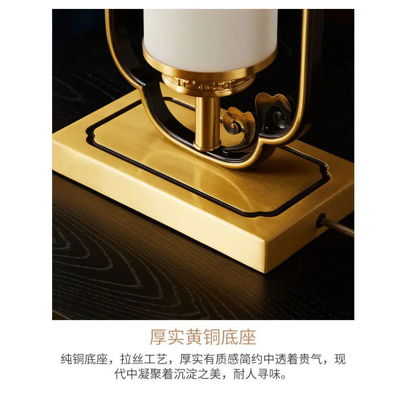 Afralia™ Retro Warm Chinese Copper Desk Lamp for Living Room Study Bedroom LED