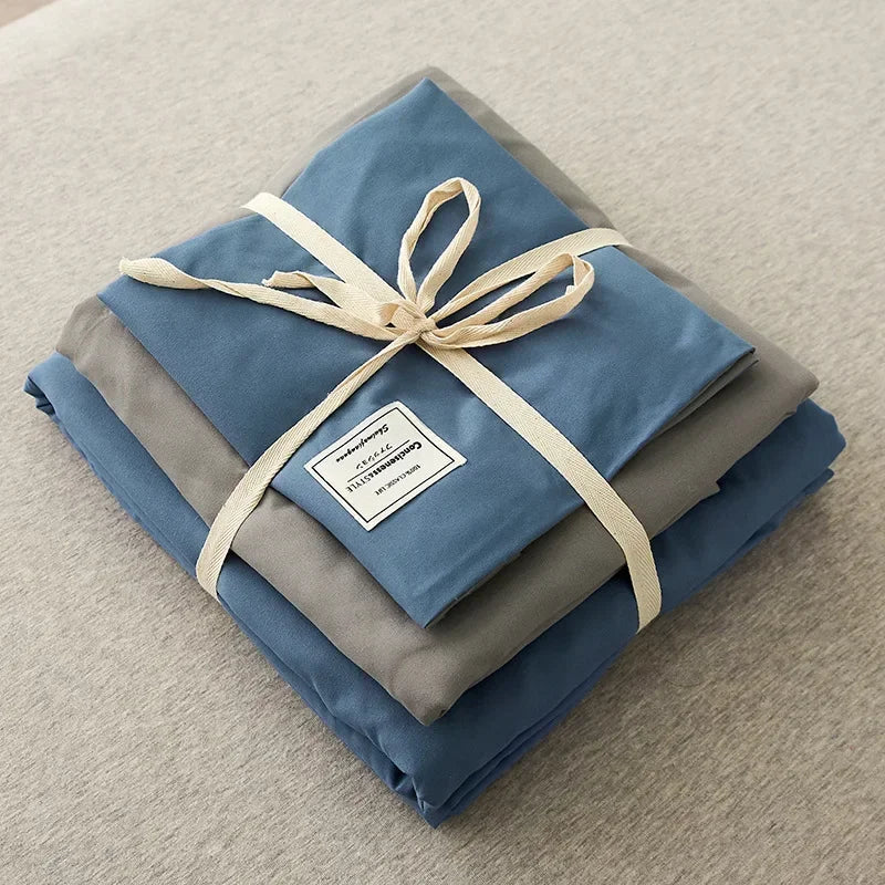 Afralia™ Japanese Grid Print Bed Set in Washed Cotton for Summer Comfort