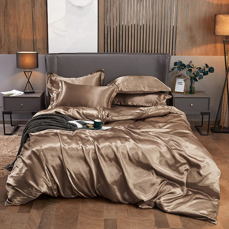 Afralia™ Solid Color Ice Rayon Cooling Bedding Set - King/Queen Size Skin-Friendly Fitted Sheet