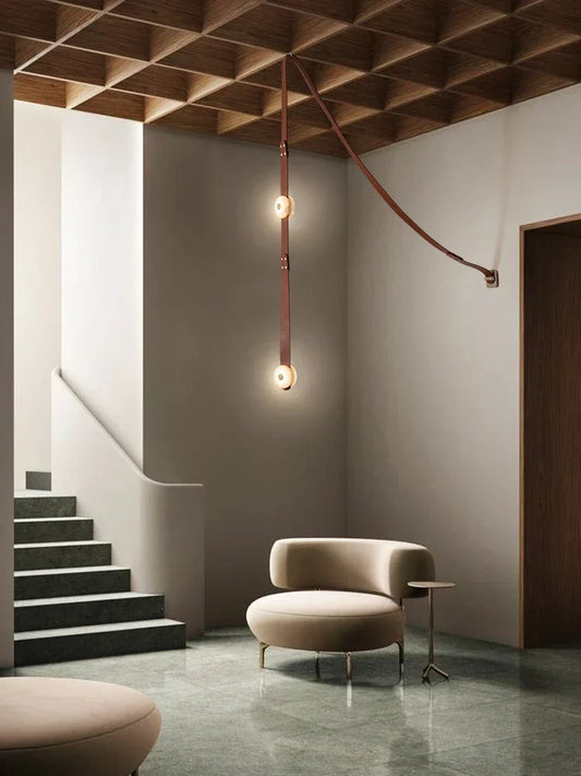 "Afralia™ Leather Belt LED Chandelier: Artistic DIY Hanging Lamps for Living Room"