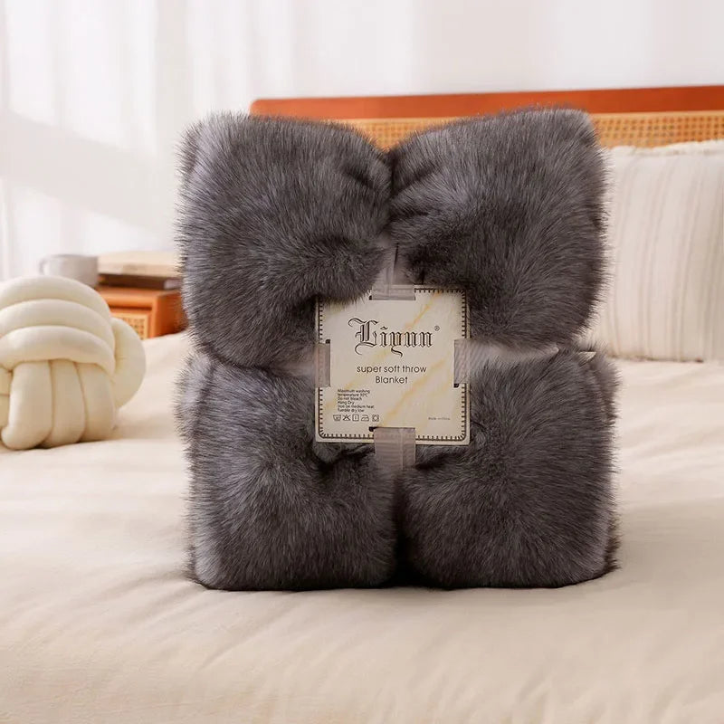 Afralia™ Luxe Faux Fox Plush Blanket: Thick, Warm, Soft Sofa Cover - High-Quality Solid Color