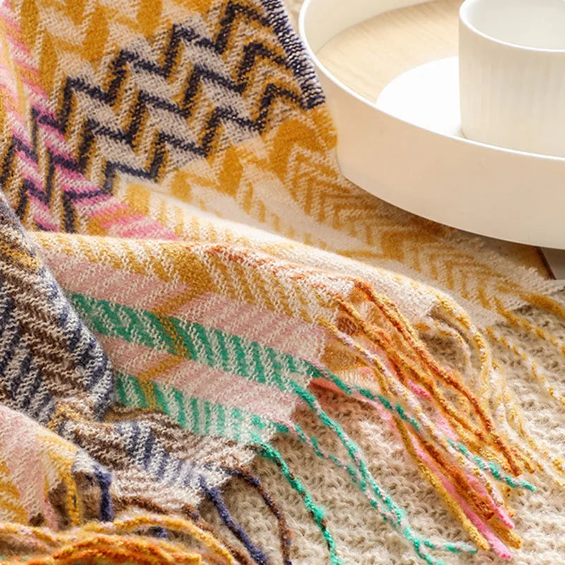 Afralia™ Ethnic Wave Woven Tassel Blanket: Multi-functional for Bed, Sofa, Table, Office Nap