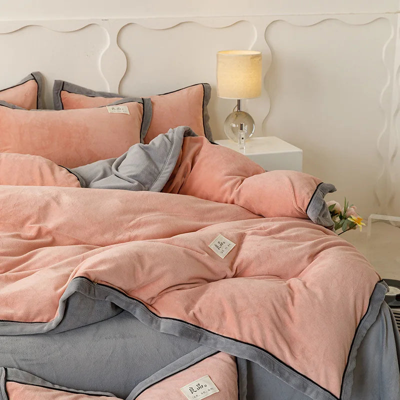 Afralia™ Winter Plush Milk Velvet Duvet Cover, Cozy Solid Warm Quilt for Adult Bedding