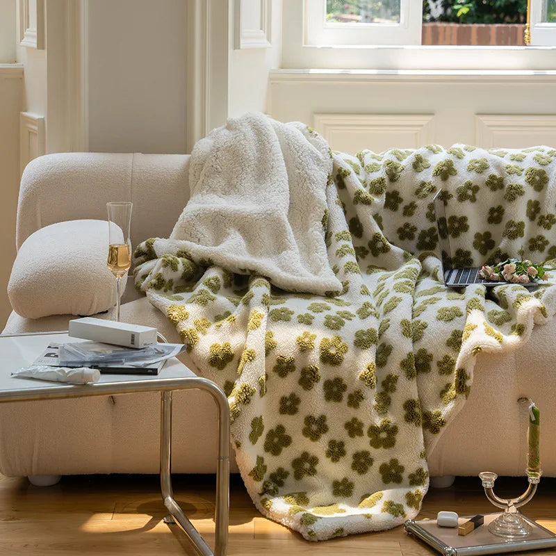 Afralia™ Vintage Floral Jacquard Lamb Wool Blanket for Bedroom Sofa Luxury Single Shawl