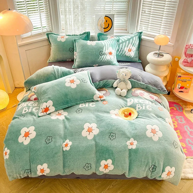Afralia™ Winter Warm Heart Print Duvet Cover Set for Double Bed - 3 Piece