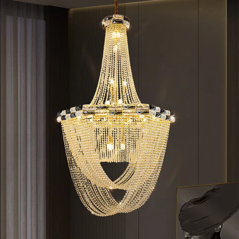 Afralia™ Crystal Light Villa Duplex Luxury Pendant Lamp for Living Room & Hotel Lobby