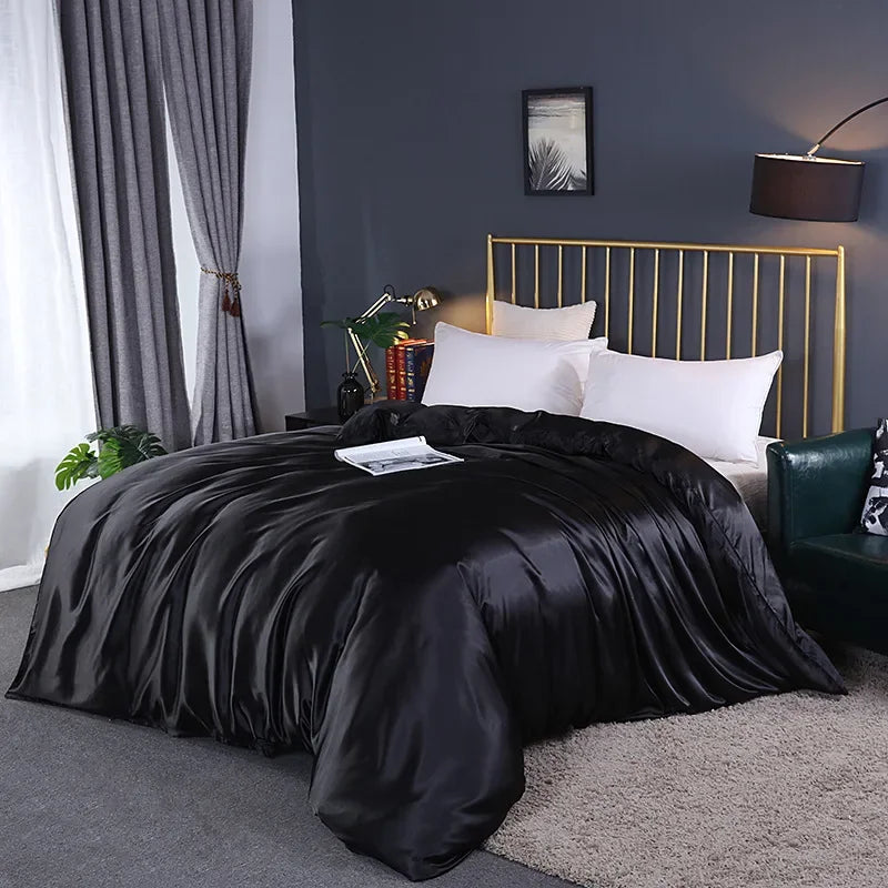 Afralia™ Mulberry Silky Queen Duvet Cover Smooth Luxury Satin King Size Blanket
