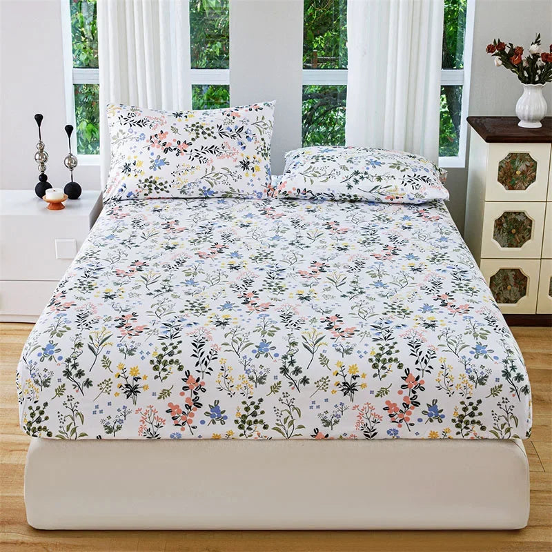 Floral Print Fitted Sheet & Pillowcase Set by Afralia™ for All Seasons
