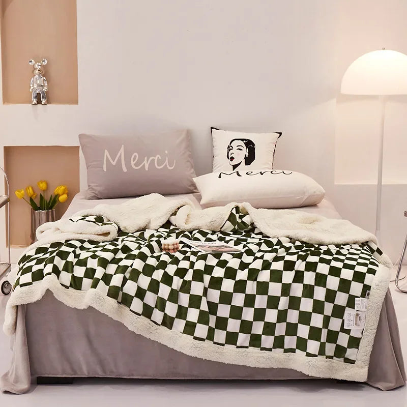 2024 Afralia™ Checkerboard Lamb Fleece Blanket Cover - Premium Printed Blanket Series