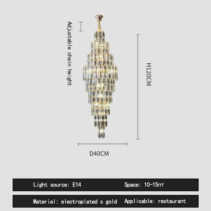 Afralia™ Crystal Luxury Chandelier for Villa Hotel Living Room Spiral Staircase