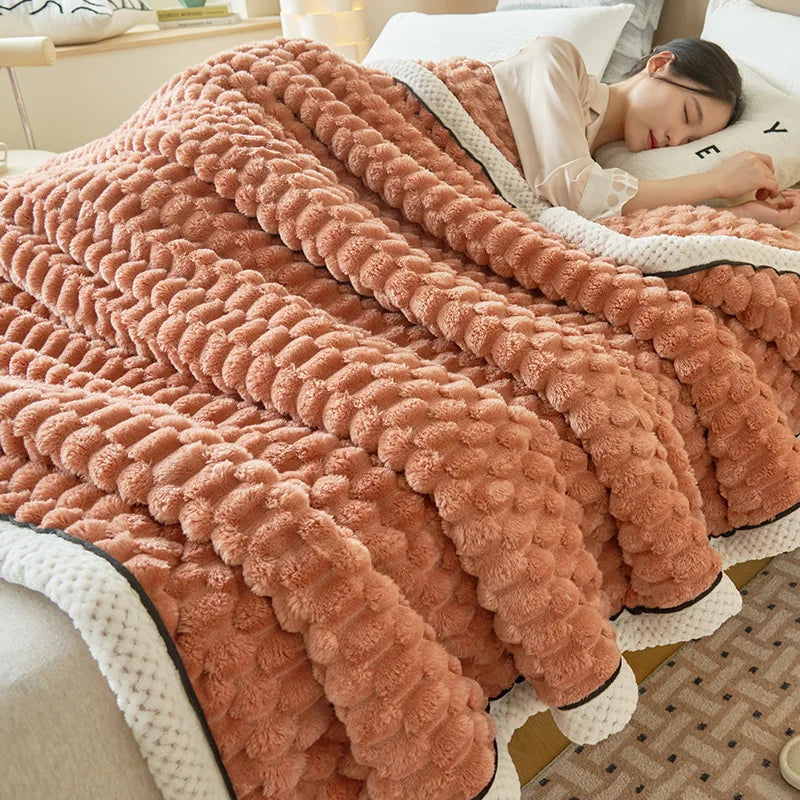 Afralia™ Double-Layer Coral Fleece Blanket: Super Soft Queen King Quilt for Winter