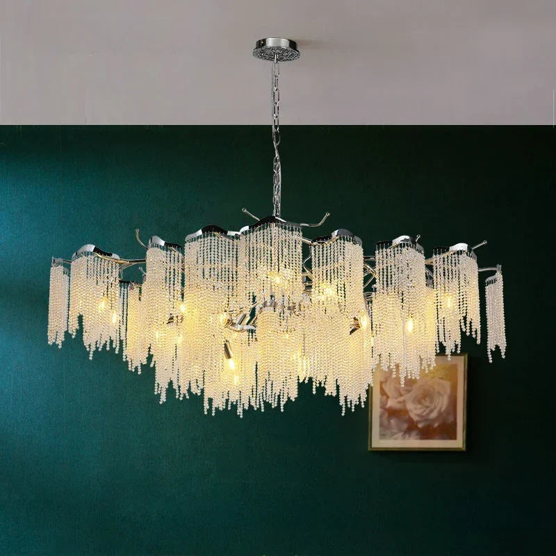 Afralia™ Crystal Tassel Pendant Light - Luxury Villa Chic for Living, Dining, Bedroom & Hotel
