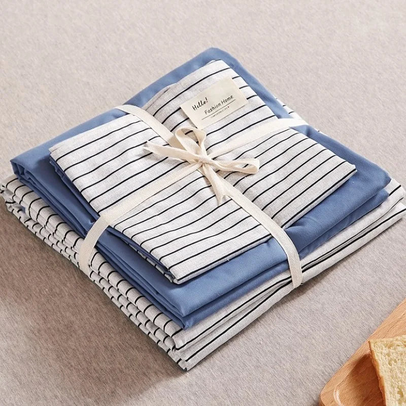 Afralia™ Japanese Grid Printed Cotton Bedding Set in Queen/King for Cozy Sleep
