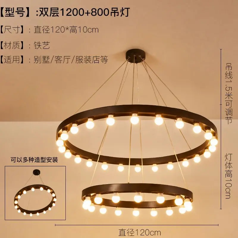 Afralia™ Industrial Duplex Staircase Pendant Light for Living Room, Hotel Lobby, or Commercial Store