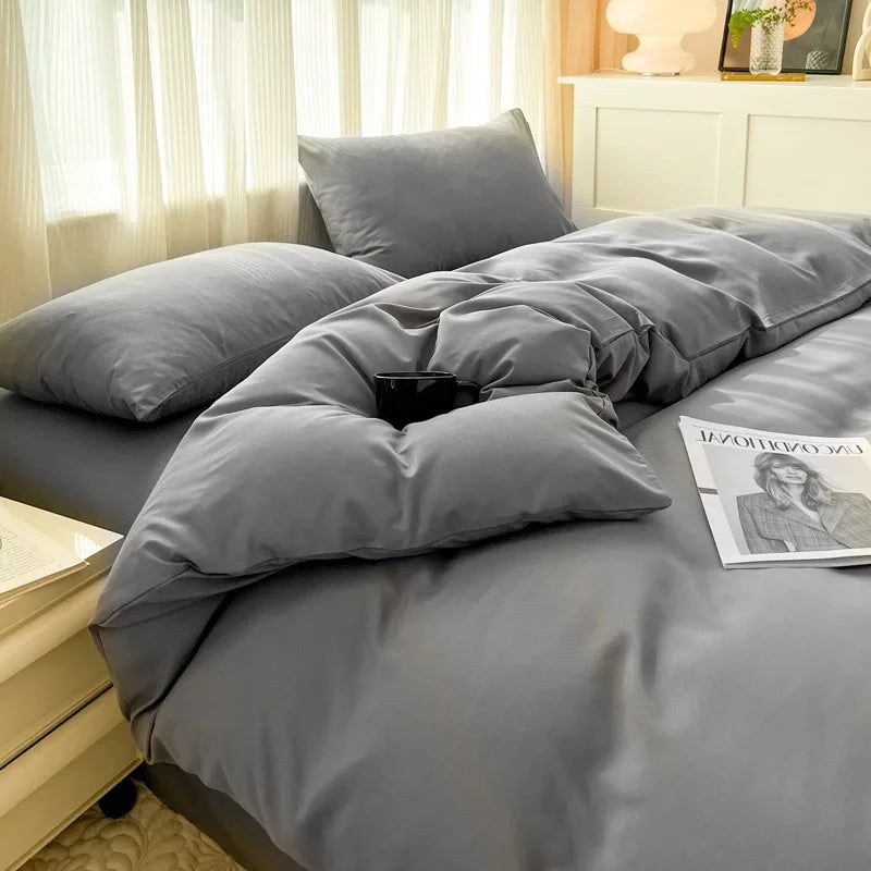 Afralia™ Solid Color Duvet Cover Set - Queen King Full Size Flat Sheet Bedding