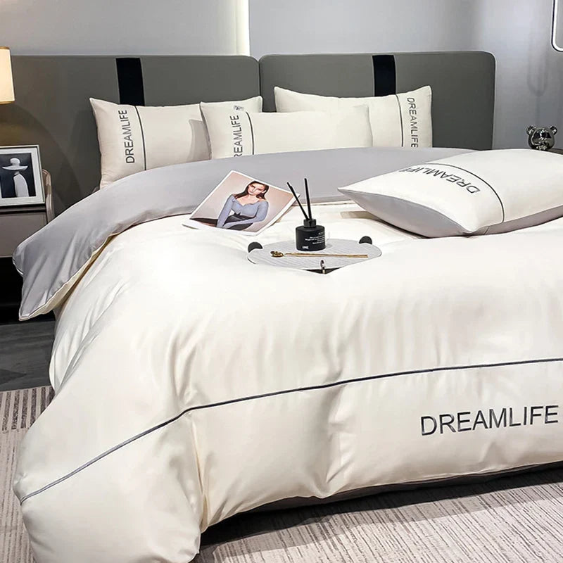 Afralia™ Luxury Embroidery Ice Silk Bedding Set - Cooling Comforter Cover Kit