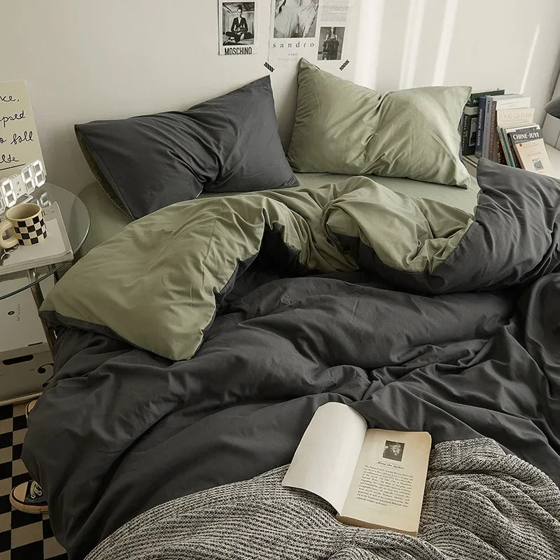 Afralia™ Washed Cotton Duvet Cover Set: Solid Color Bed Sheet Style, Double-Sided Color Matching Comfort, Bedding