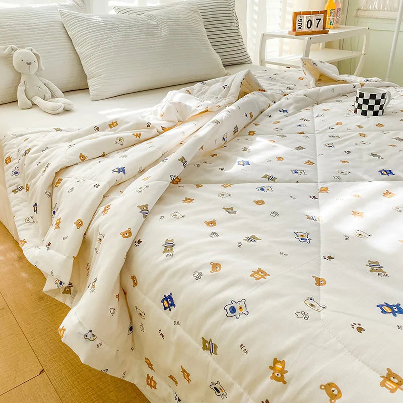 Afralia™ Lightweight Cotton Summer Quilt: Single/Double Machine Washable Air Conditioning Blanket