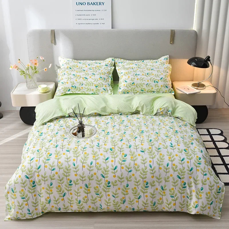 Afralia™ Plant Print Bedding Set: Skin-Friendly Duvet Cover & Bedsheet for All Seasons