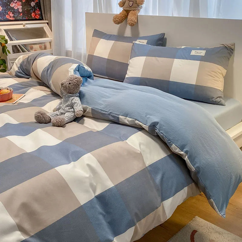 Afralia™ Cozy Plaid Duvet Cover | Simple Nordic Comforter Cover | Non-Fading Washed Cotton Bedding