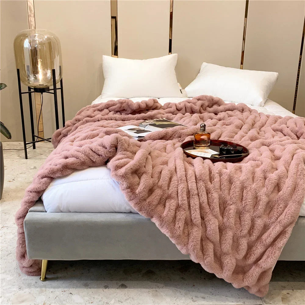 Afralia™ Winter Faux Rabbit Fur Blanket: Soft, Thick, Luxury Warmth for Sofa or Bed