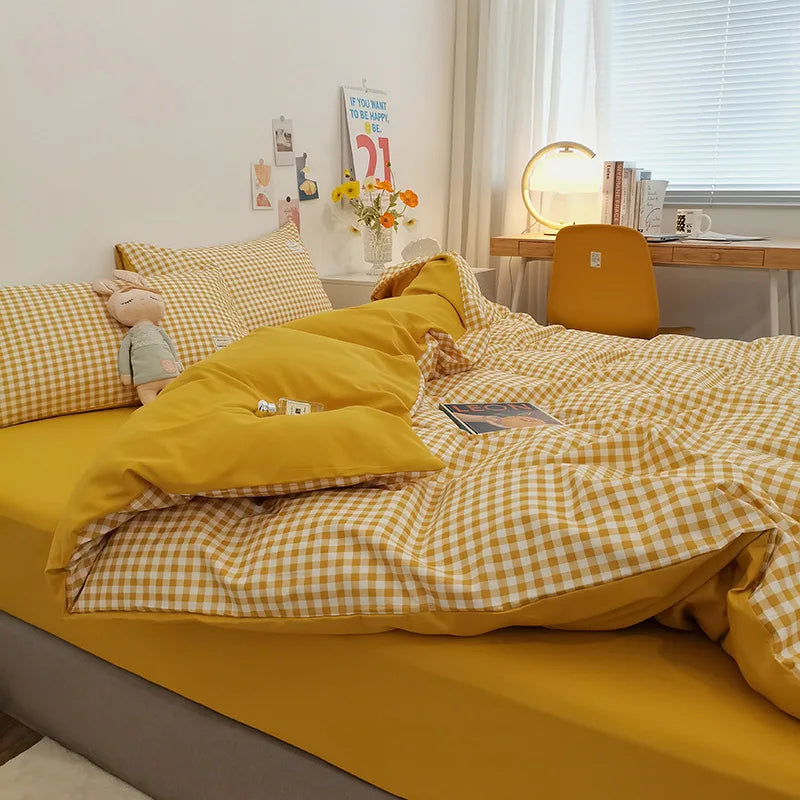 Afralia™ Striped Grid Printed Bedding Sets: Japanese Comfort for Summer