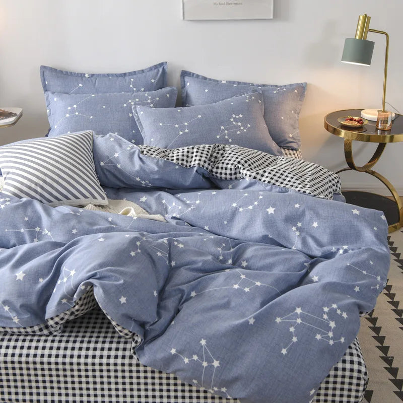 Afralia™ Cozy Flower Print Bedding Set: Brushed Cotton, Skin-Friendly, Soft, Thick, 4Pcs
