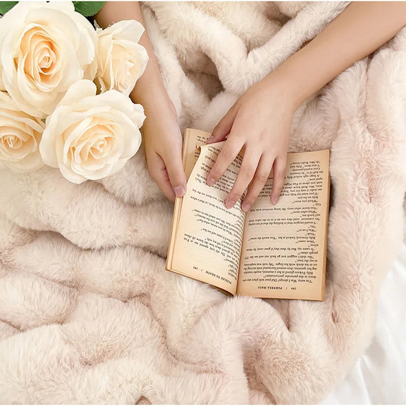 Afralia™ Plush Rabbit Fur Blanket: Ultra Soft Cozy Nap Sofa Cover for Winter Living.