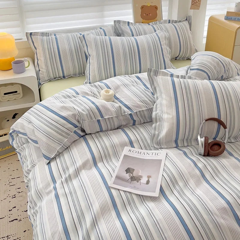 Afralia™ Twill Fabric Bed Sheet Set: Double-Sided Color Blocking, Flower Print Quilt Cover