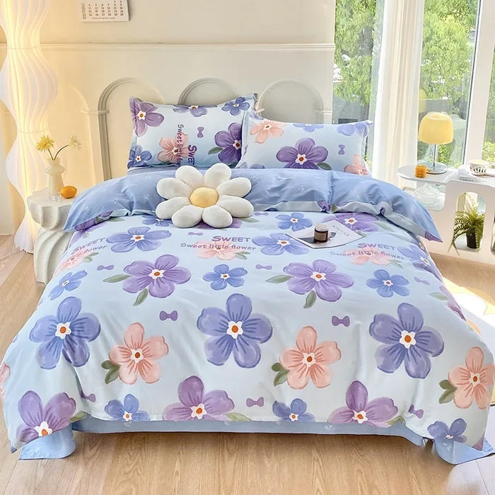 Afralia™ Romantic Flower Print Cotton Bedding Set with Ultra Soft Duvet Cover & Bed Linens