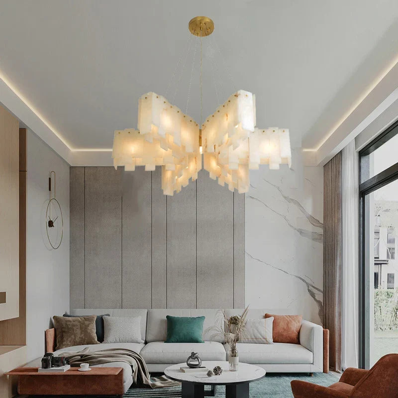 Afralia™ LED Gold Spanish Lucite Chandelier for Luxe Living Room Ceiling Decor