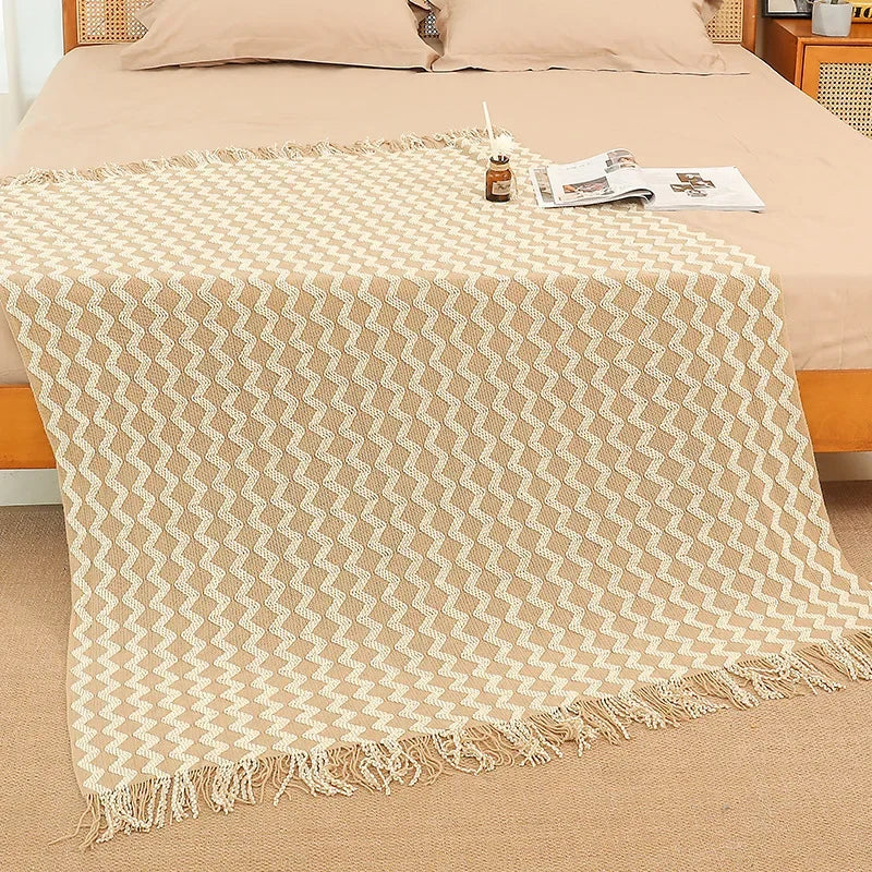 Afralia™ Knitted Tassel Hem Blanket: Cozy Warmth for Home, Office, Sofa, and More