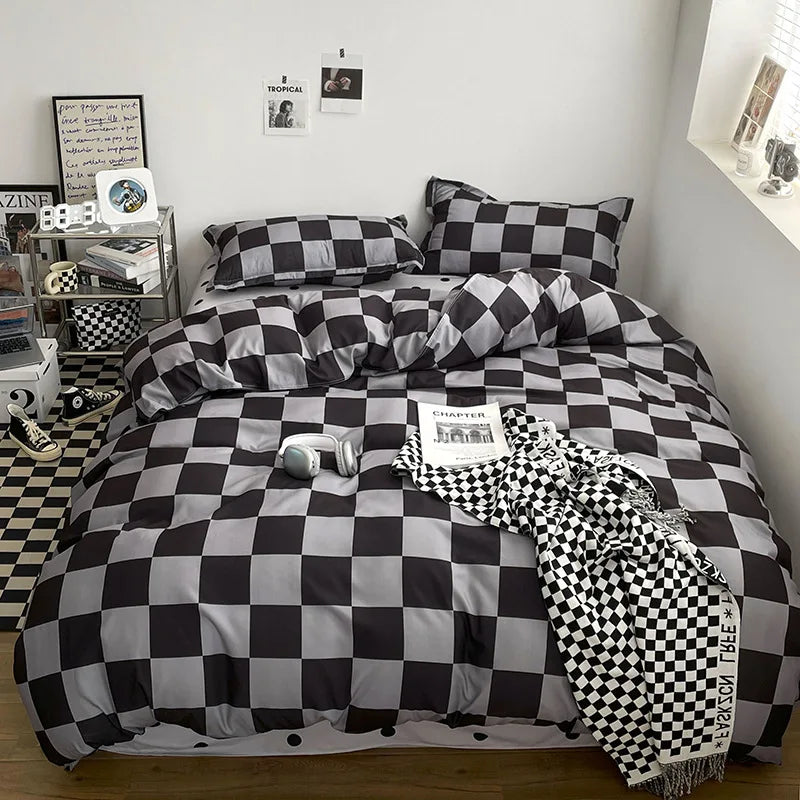 Afralia™ Soft Large Stripe Bedding Set: Brushed Duvet, Sheet, Pillowcases in Nordic Style
