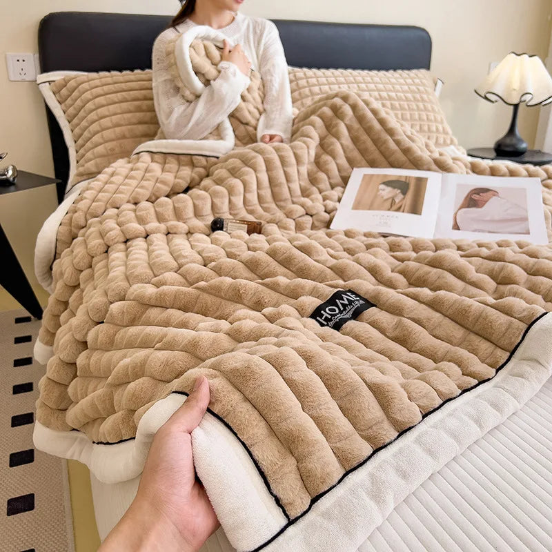 Afralia™ Cozy Flannel Velvet Blanket: All-Season Solid Color Single Queen Quilt