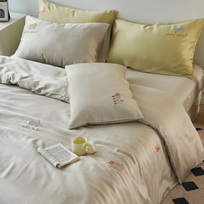 Afralia™ Luxury Embroidery Rayon Bedding Set for Cool Summer Comfort