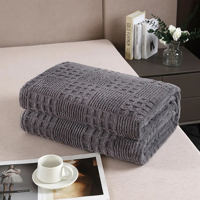 Afralia™ Velvet Waffle Blanket: Ultra Soft Coral Fleece Sofa Cover & Shawl