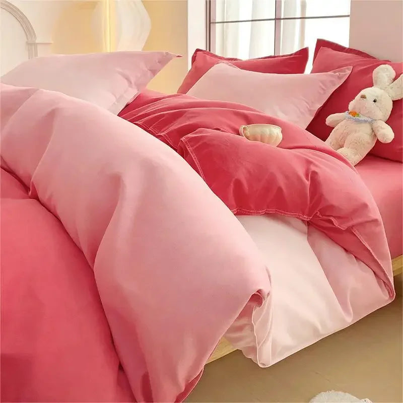 Afralia™ Twill Fabric Bed Sheet Set: Double-Sided Color Blocking, Flower Print Quilt Cover