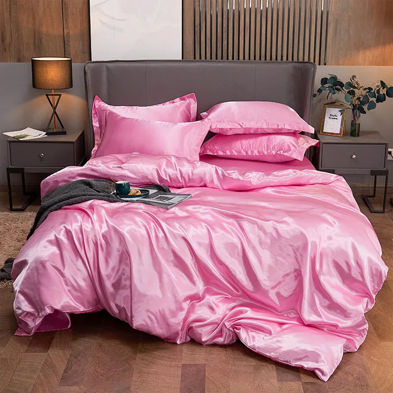 Afralia™ Solid Color Ice Rayon Cooling Bedding Set - King/Queen Size Skin-Friendly Fitted Sheet
