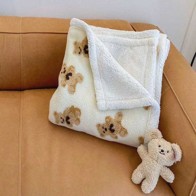 Afralia™ Little Bear Lamb Plush Blanket, Double Layered Warm Fleece Cover