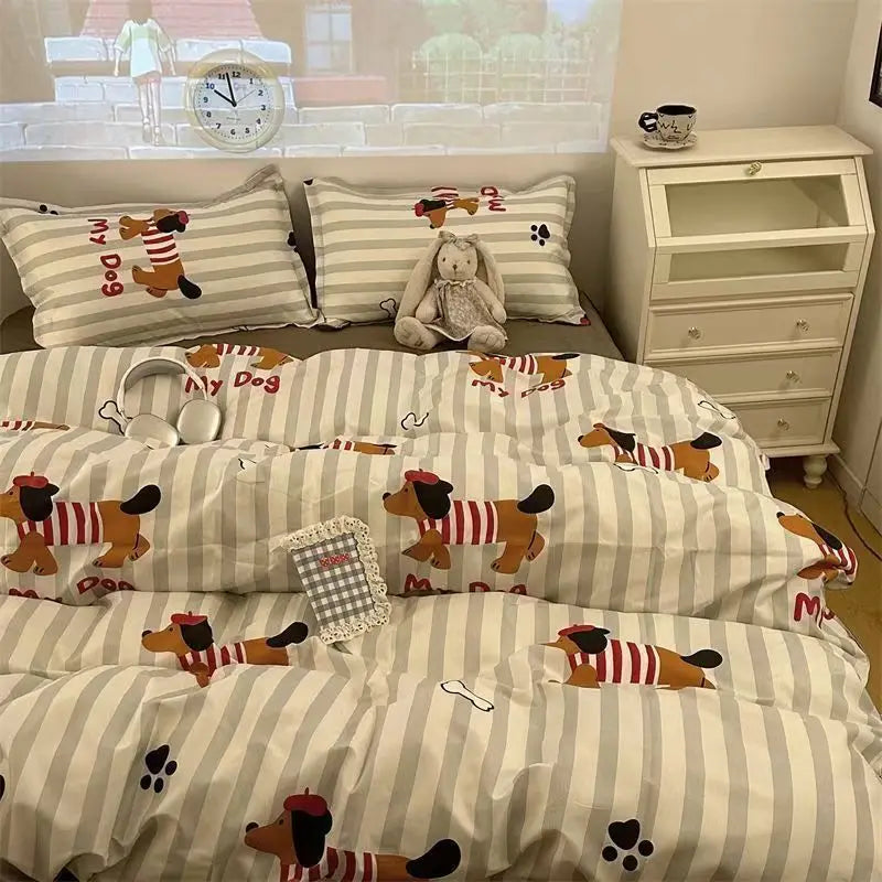 Afralia™ Cartoon Print Bedding Set: Breathable Duvet Cover, Bed Sheet, Pillowcases - Double & Single Sizes