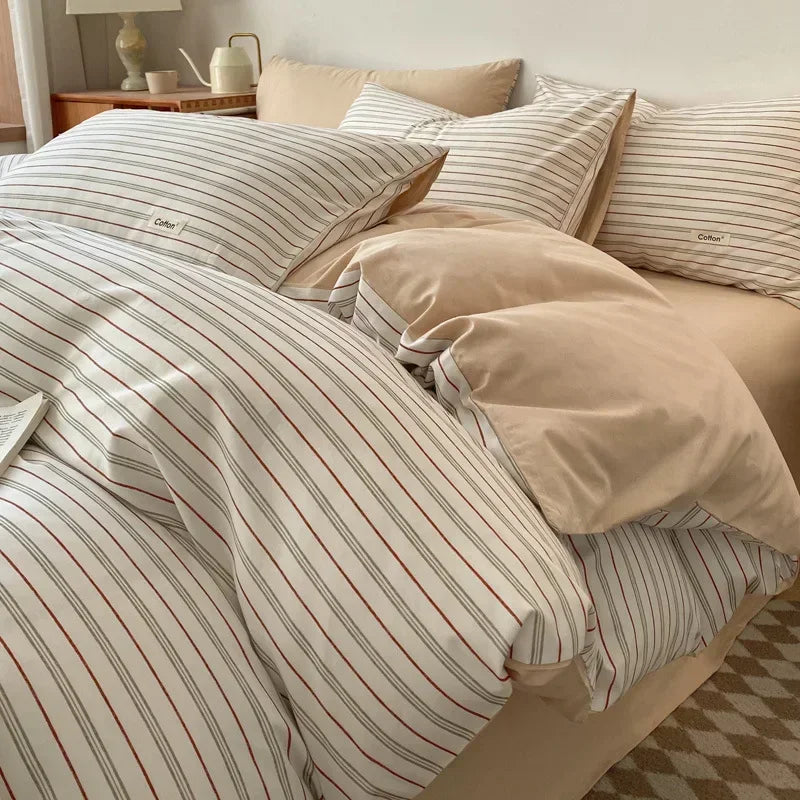 Afralia™ Nordic Cotton Bedding Set: Soft Striped Comforter Cover for Adults